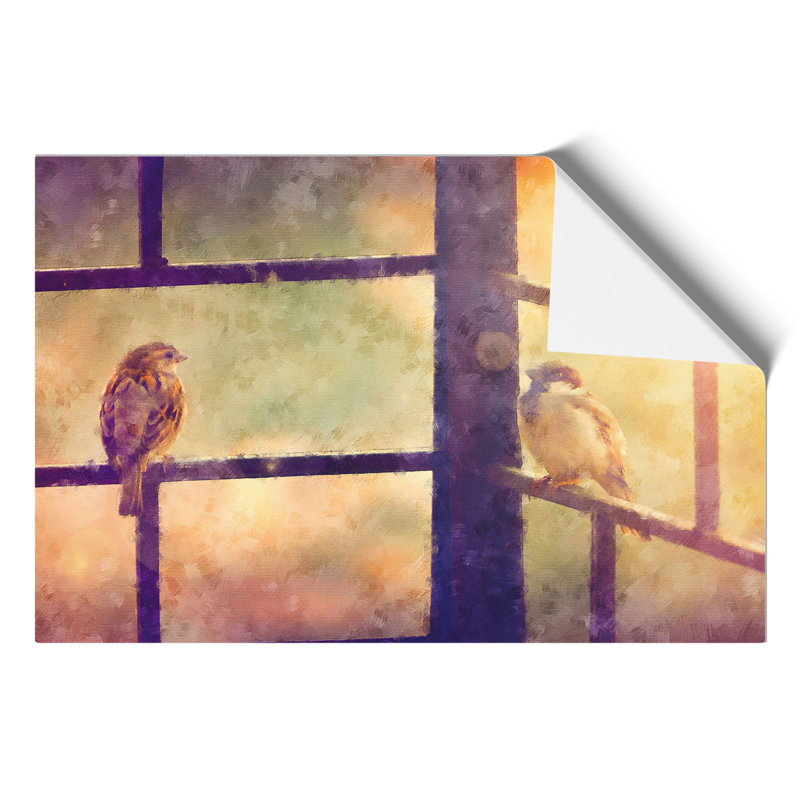 Two Sparrow Birds Painting - Frameless Print, 30cm H x 42cm W x 0.1cm D