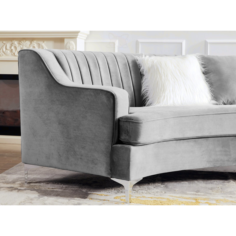 Velvet Curved Sofa, Dark Gray Velvet