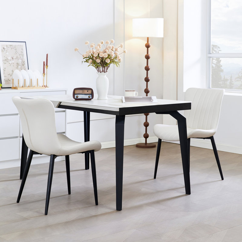 Ensemble de 2 chaises de salle à manger, Blanc, crème
