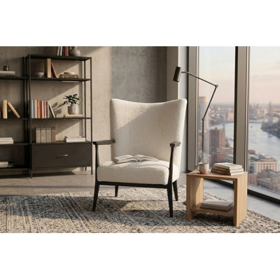 Pangea Home Baja Winnie Lounge Arm Chair – White Bouclé Upholstered Accent Chair with Curved Modern Design, Contemporary Lounge Chair for Living Room