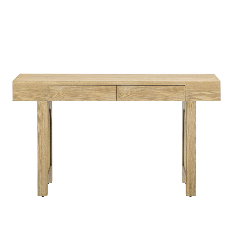 Stylish Rustic Narrow Console Table With Storage Drawers, Natural