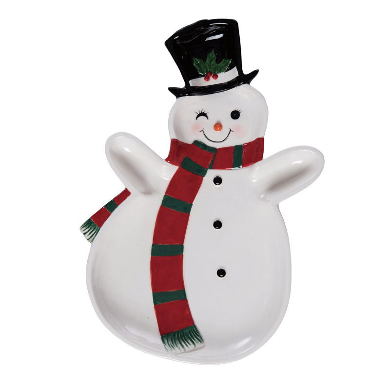 Dolomite Snowman Platter, Serving Platter, White, Ceramic, Tabletop, Kitchen, Christmas
