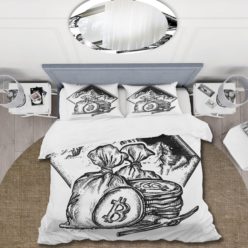 Bitcoin And Mountains - Modern Duvet Cover Set - Microfiber Polyester, King Duvet Cover + 2 King Shams