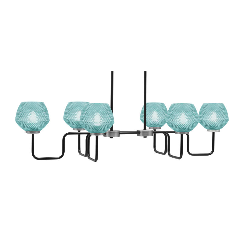 Verre texturé turquoise 6 po Amarmula, 6 lumières pour îlot, noir mat et graphite, Sarcelle, Noir / nickel