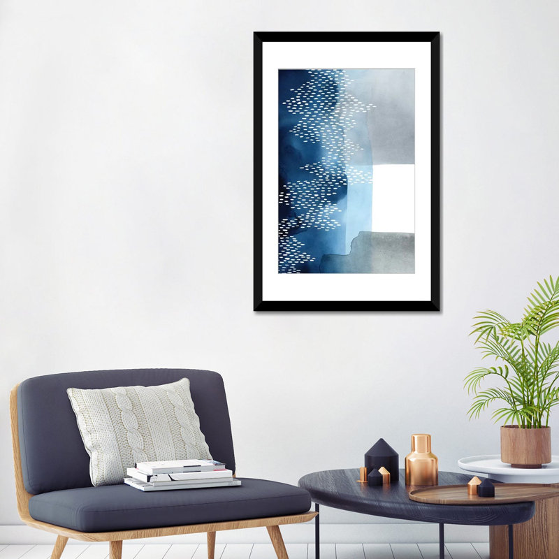 «Waterfall Abstract II», impression sur toile, Papier d'art encadré noir, Blanc, H 32 po x l 24 po x P 1 po
