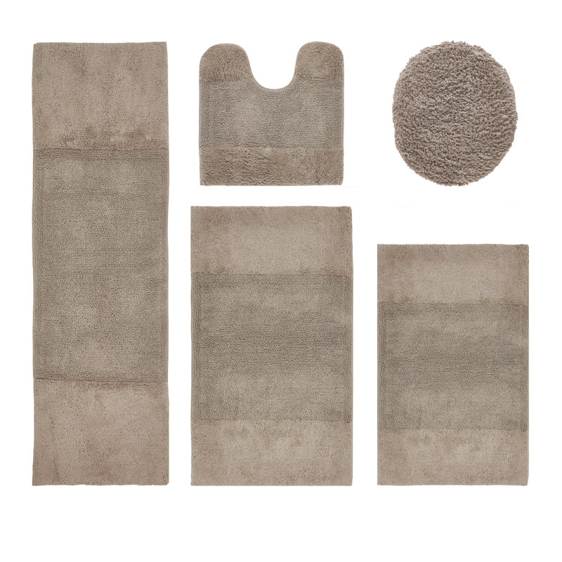 Granada Premium 100% Cotton 5 Piece Bath Rug Sets with Non-Slip Backing, Machine Washable, Luxurious Solid Pattern Super Absorbent & Tufted Weave Bath Mat for Bathroom, Shower, and Tub