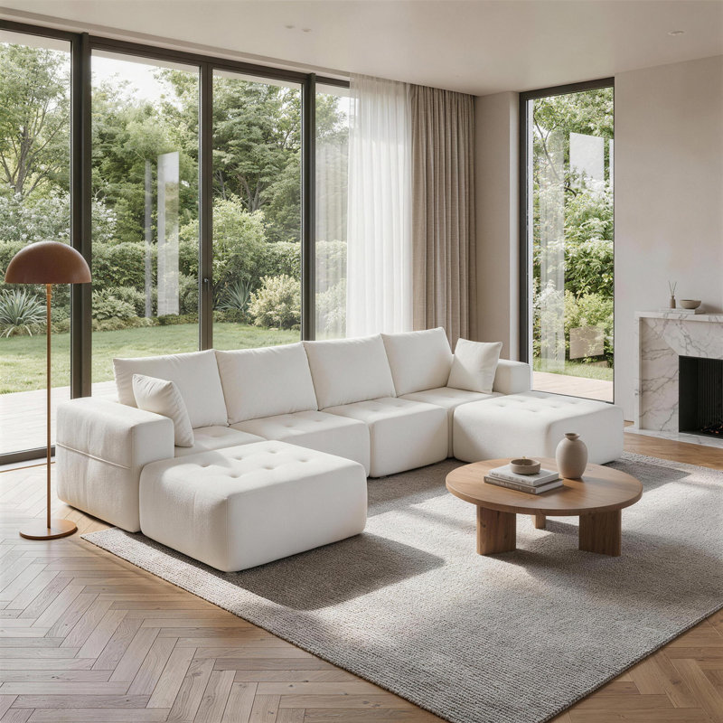 Canapé modulaire en forme de U de 131,5 po avec 2 repose-pieds en chenille désossée en forme de U et 2 repose-pieds profond, combinaison de module pour le salon 6 places