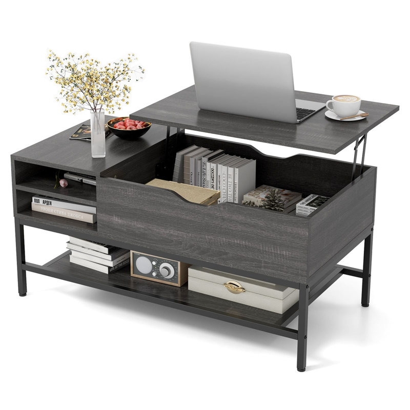 Coffee Table with Storage, Matte Black