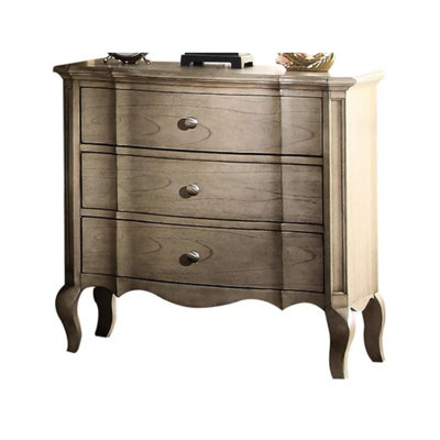 Table de chevet antique avec abat-jour taupe, trois tiroirs spacieux pour l'organisation du chevet, glissières latérales en métal avec extension complète, robustesse de la structure, rangement pour bijoux avec tiroir supérieur en feutre, bois
