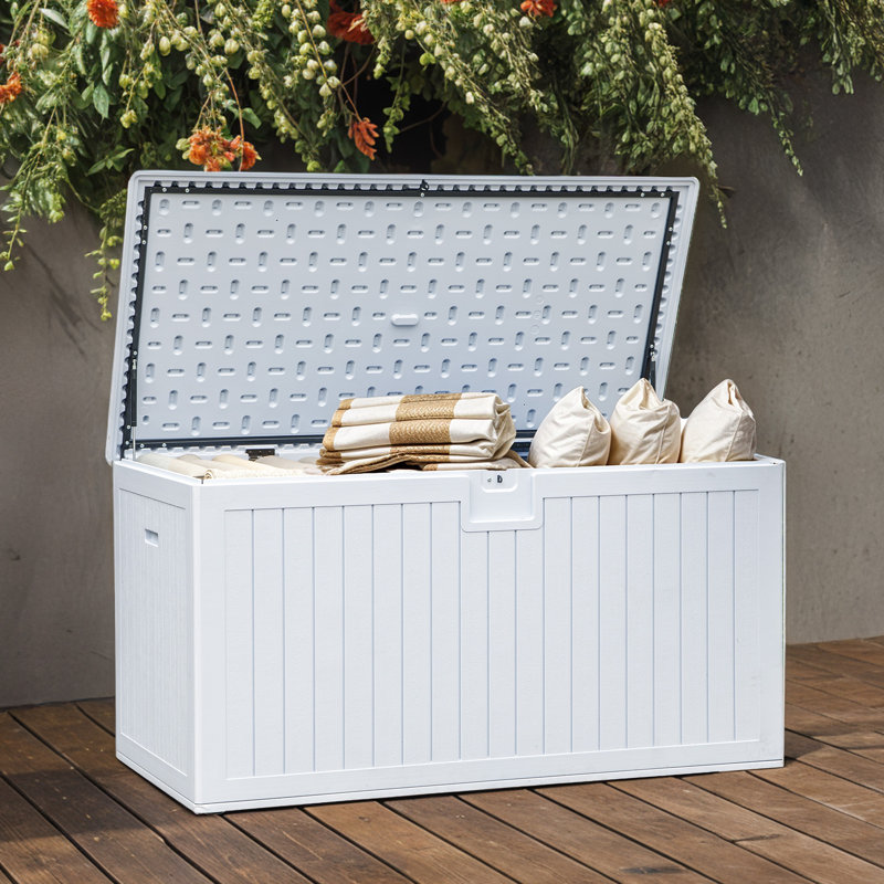 Balconera 150 Gallon Water Resistant Resin Lockable Deck Box, White, 150