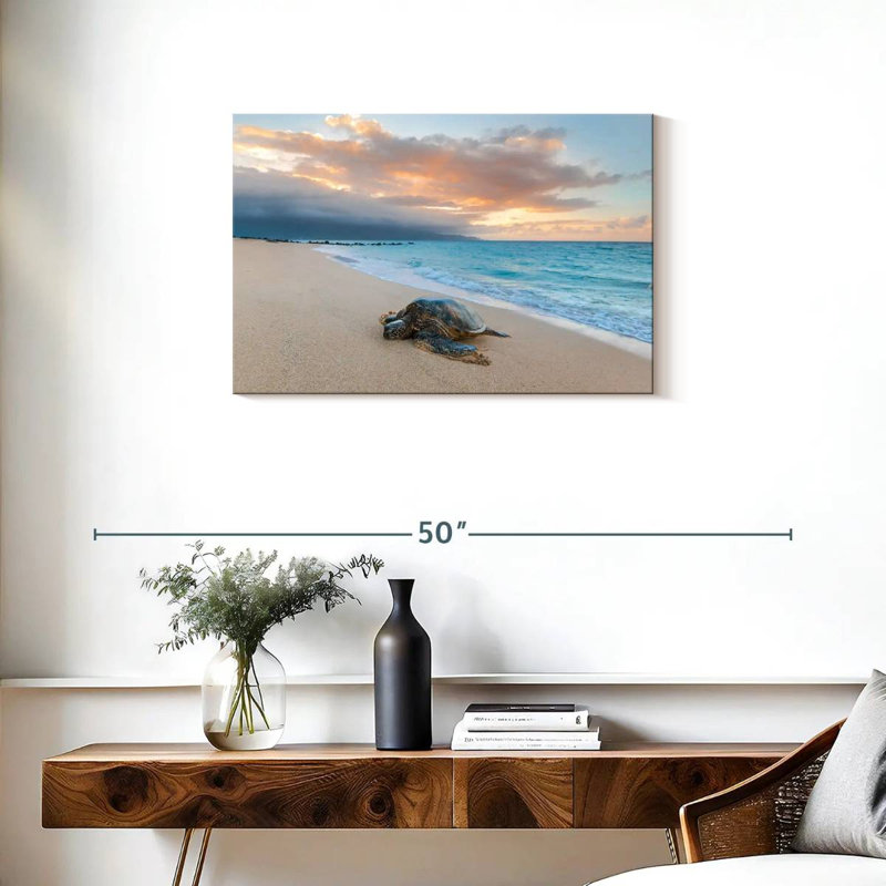 Tortue au coucher du soleil, H 20 po x l 30 po