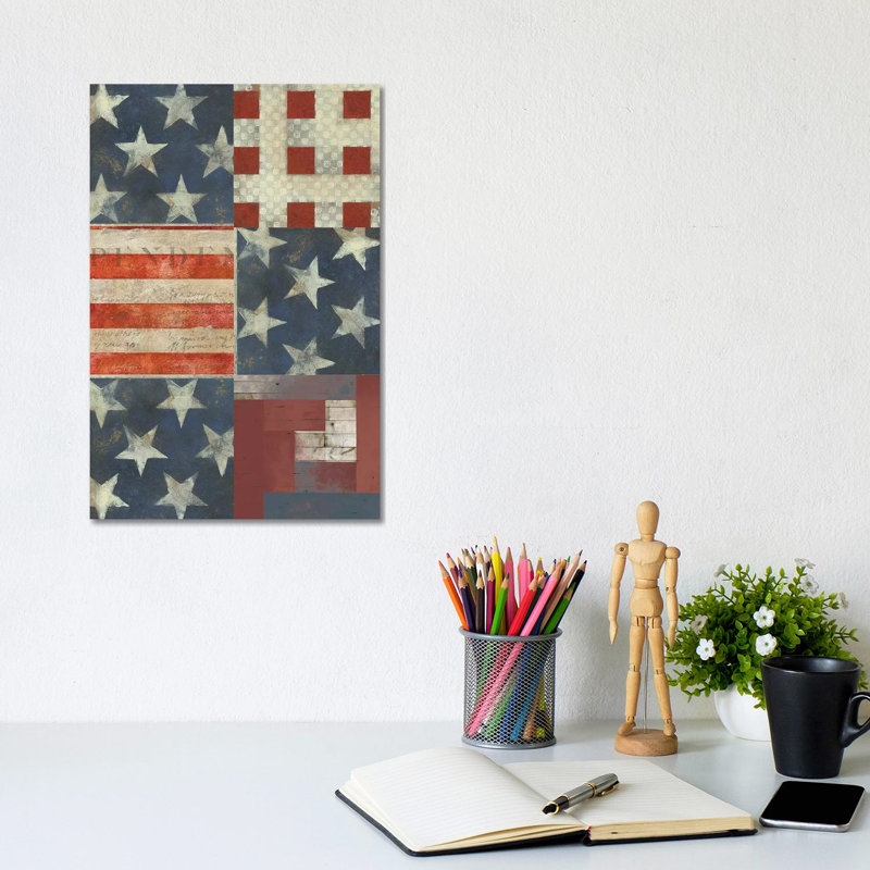 «American Quilt E» par Vision Studio - peinture sur toile tendue, H 12 po x l 8 po x P 0,75 po