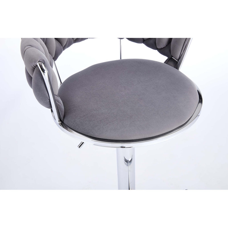 Ensemble de 2 tabourets de bar, avec repose-pieds et base pivotante en velours à hauteur réglable et tabouret de bar simple chromé