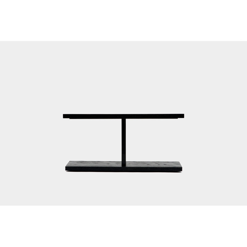 Solid Wood Console Table, 24" H x 60" W x 18" D, Black Oak, Powder Coated Matte Black