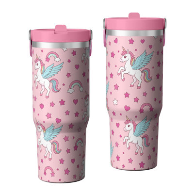 30 oz Tumbler  with Lid and handle  Stainless steel  Insulated tumblers  Cute water bottle with Flip(unicorn pattern)