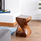 Villacorta Suar Wood Handmade Side End Brown Accent Table with Spiral Base