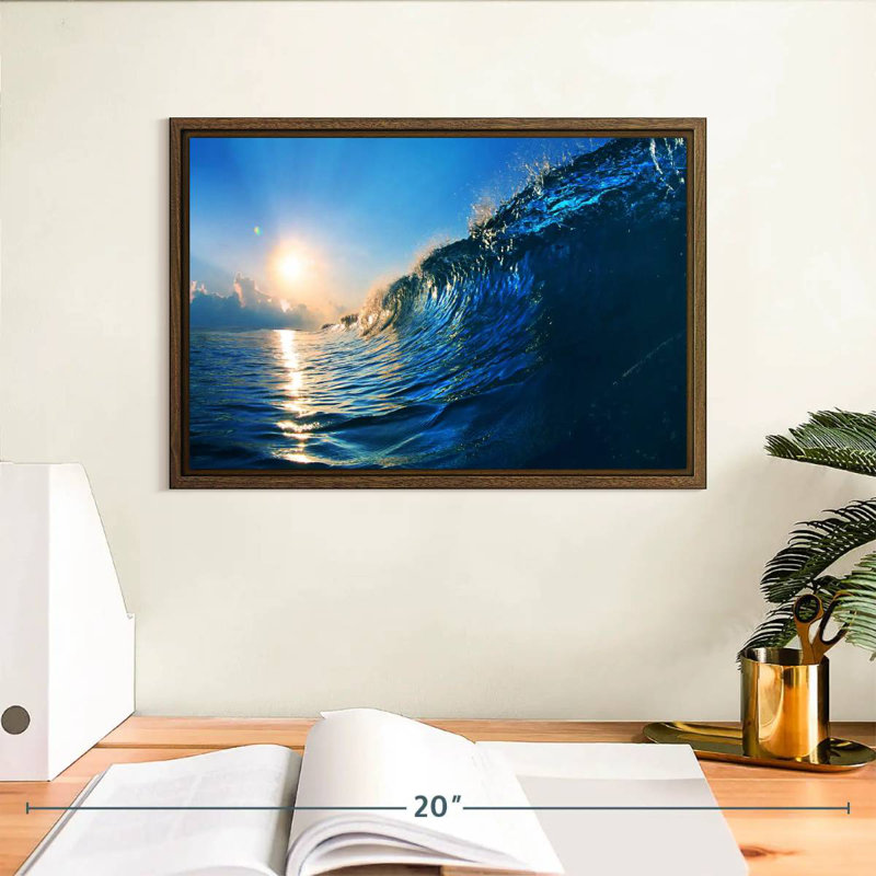 Blue Ocean Wave, 13" X 9", Floating Frame Walnut