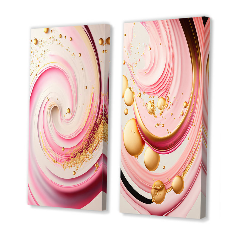 Cercles abstraits roses et dorés - ensemble de 2 décorations murales - art moderne imprimé pour la décoration intérieure