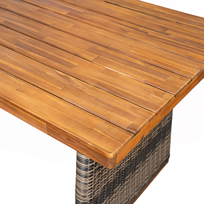 Ensemble repas d'extérieur 3 pièces avec pieds en rotin tissé à la main, 3 pièces: table, 2 bancs, Gris