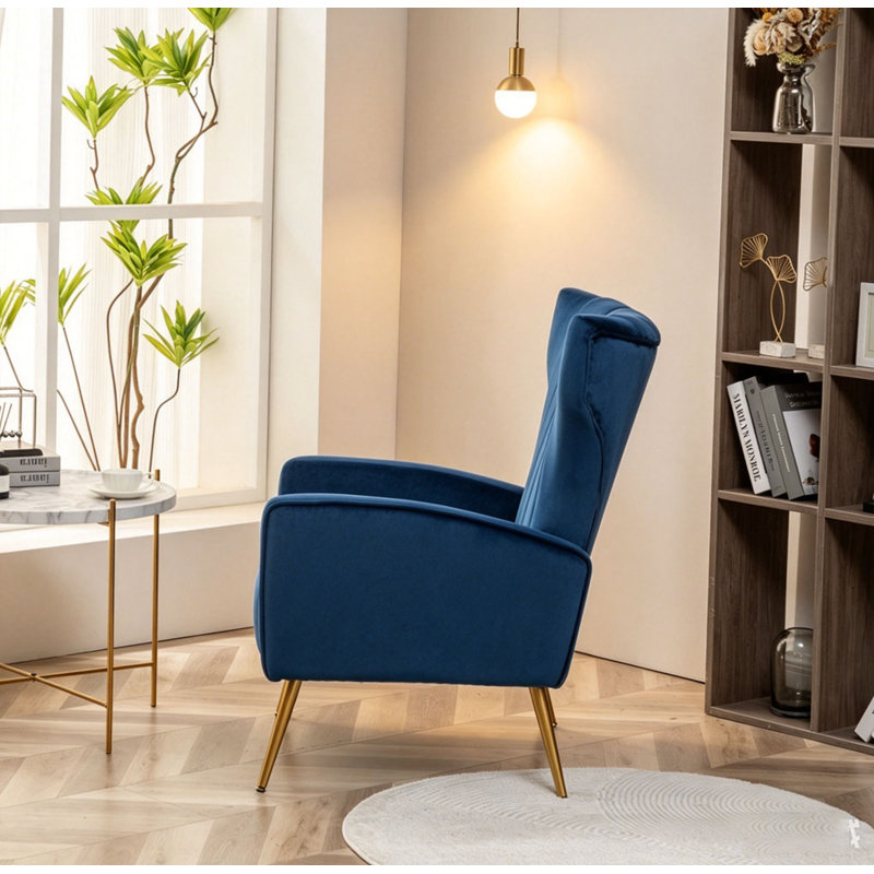Fauteuil à oreilles moderne rembourré, Bleu