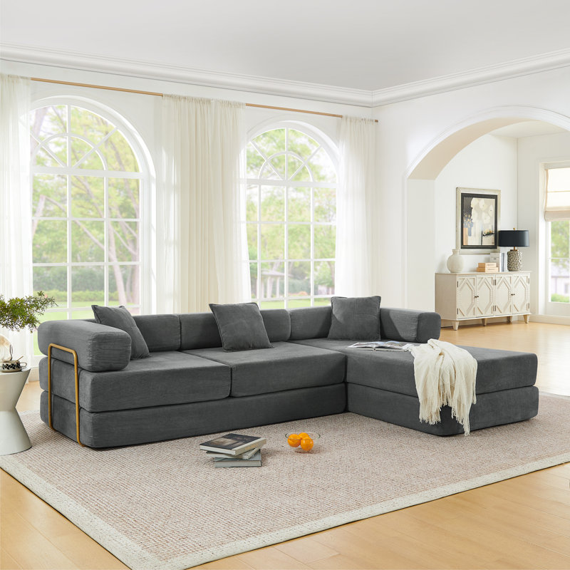 Modular Sectional Sofa with L-Shape Chaise, Gray Corduroy