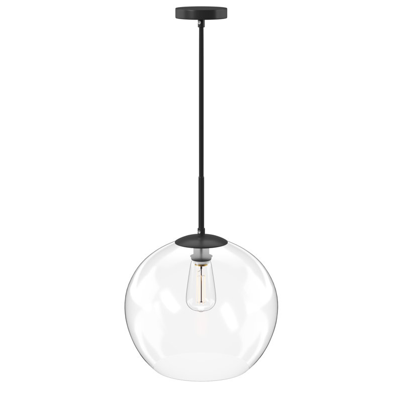 Snead 1-Light Globe Pendant, Black, Clear, 70" H x 9.8" W x 9.8" D
