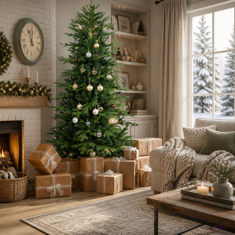 Arbre de Noël 6,5 pi en PVC + PE avec 2142 pointes - Arbre à charnières plein et luxuriant avec support en métal, assemblage facile, conception d'aiguille mixte réaliste