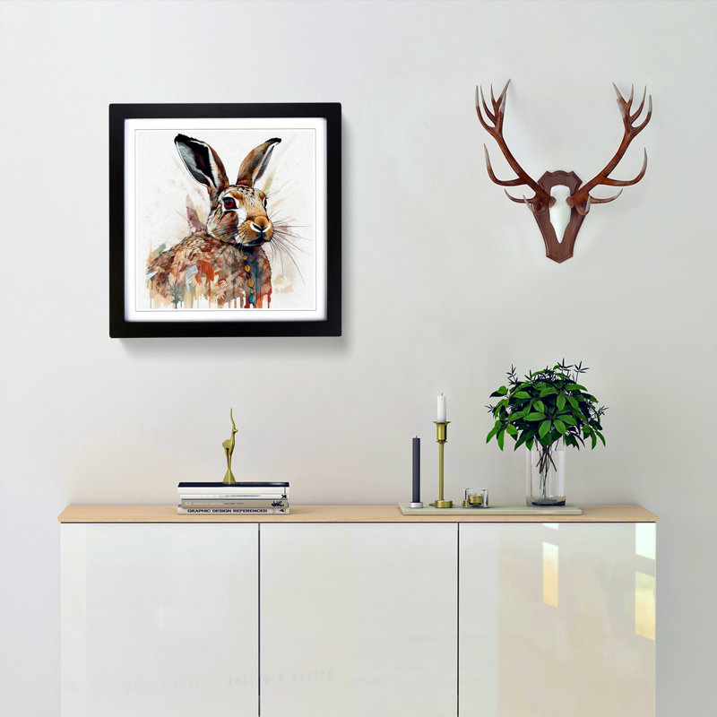 Hare - Single Picture Frame Print on Wood, Black