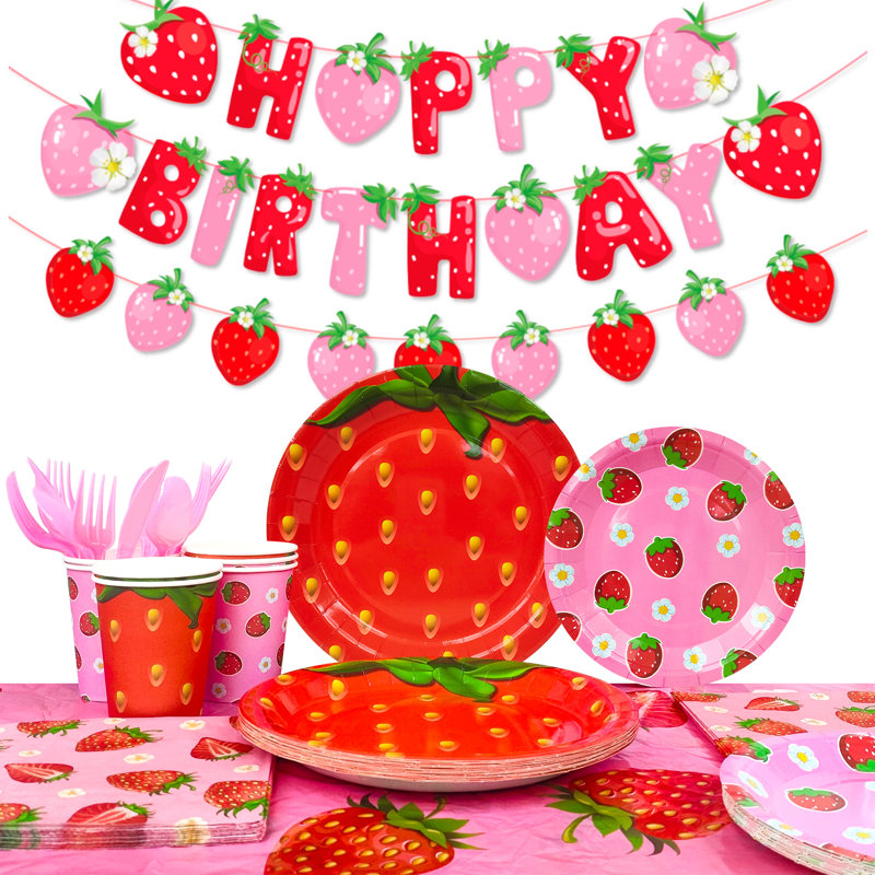 Strawberry Birthday Tableware, 139pcs Strawberry Party Tableware Set