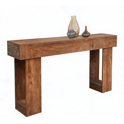 63" Solid Wood Console Table, Narrow Sofa Table for Entryway & Living Room, Brown