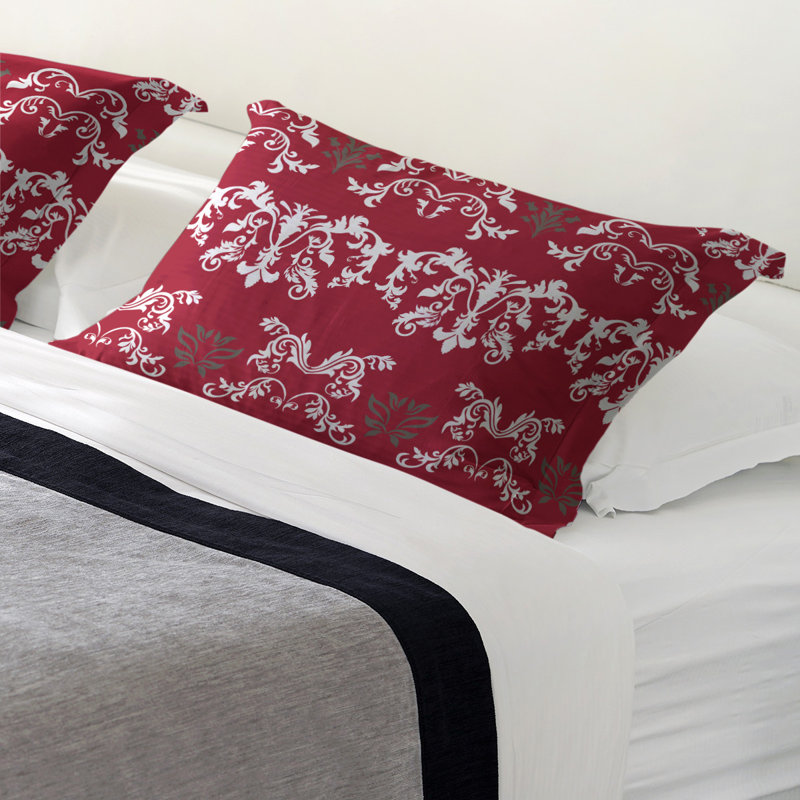 Football Baroque Pattern Pillow Sham, Microfiber, Standard, Red/White/Cedar
