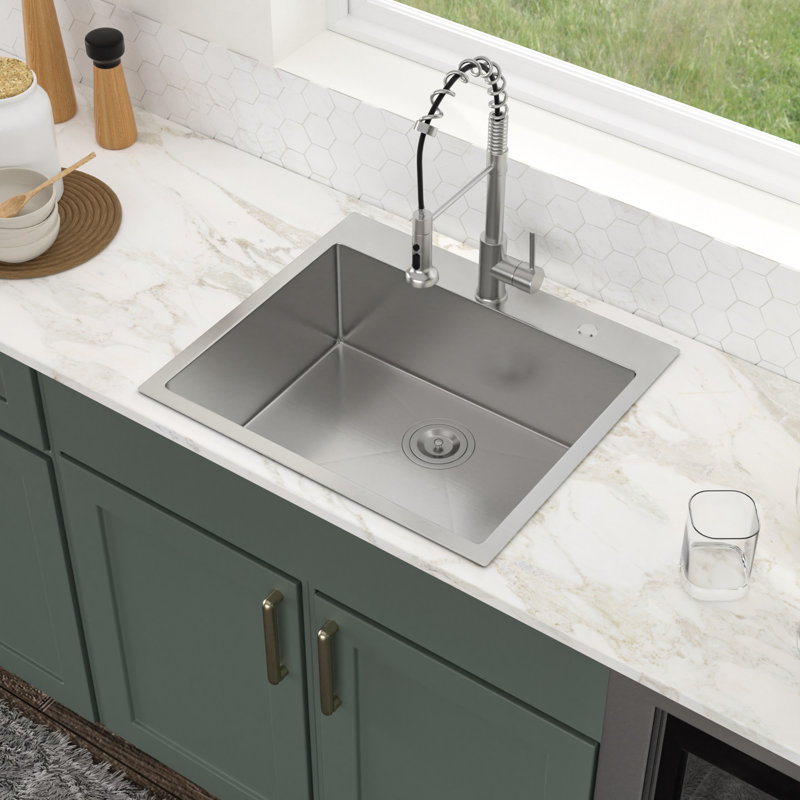 25" L x 22" W Drop-in Kitchen Sink 16 Gauge Stainless Steel Kitchen Sink Single Bowl Kitchen Sink