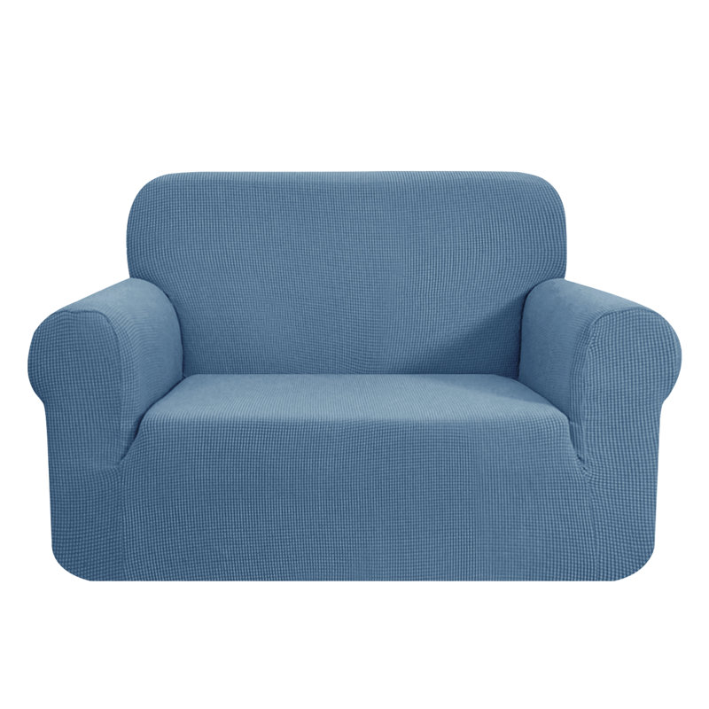 Housse pour fauteuil à coussins carrés / rectangulaires texturé, Bleu denim