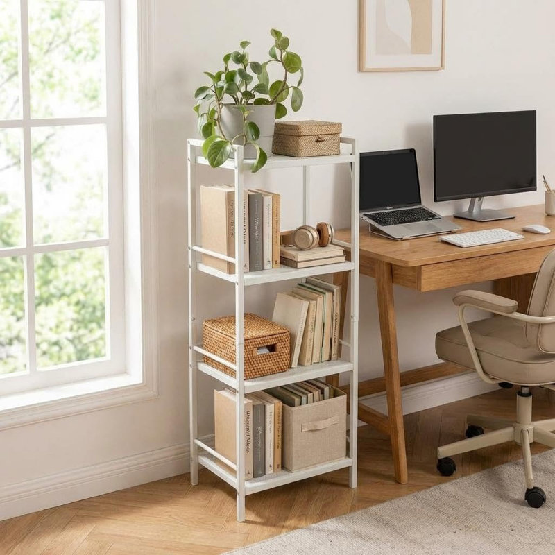 4 Tier Heavy Duty Metal Storage Shelving Unit with Guardrail Fence, Freestanding Narrow Shelf for Kitchen Bathroom Living Room Bedroom Office, 39x30x112cm