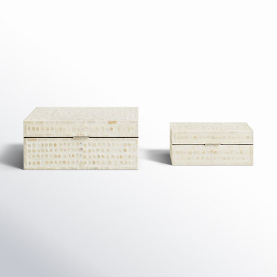 Armadi Mother of Pearl Shell Handmade Mosaic Dot Storage Geometric Decorative Cream Box with Accents Set