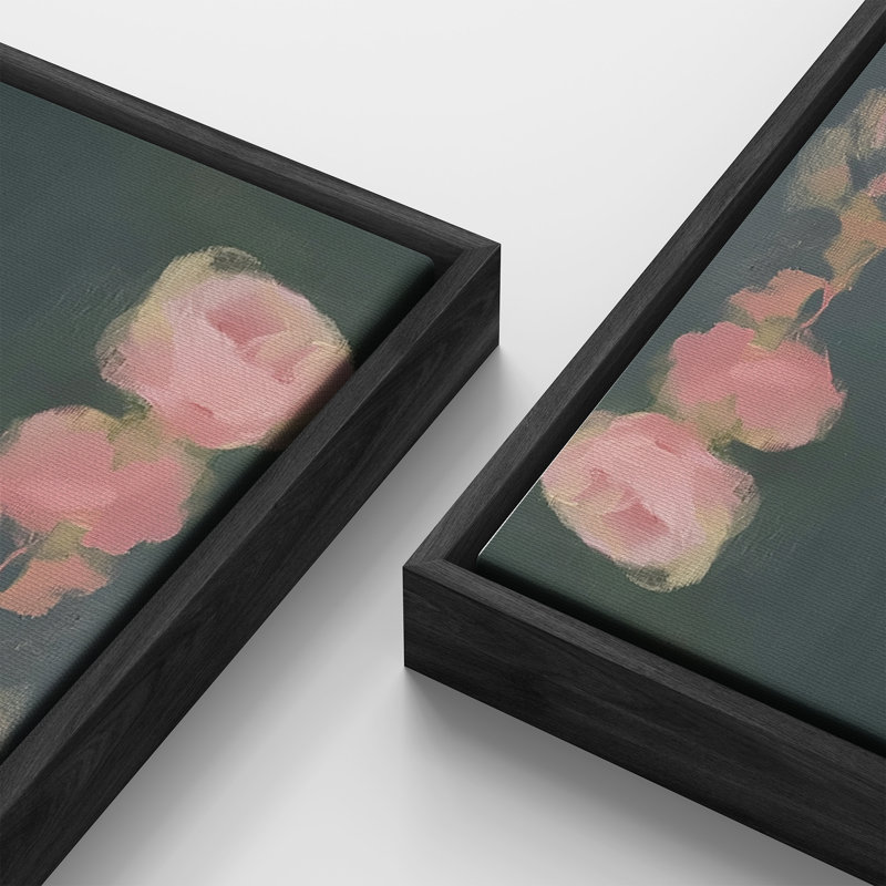 «Pink Blossoms in Vase Floral Still Life», reproduction d'art sur toile encadrée, H 60 po x l 20 po x P 1,5 po, Noir