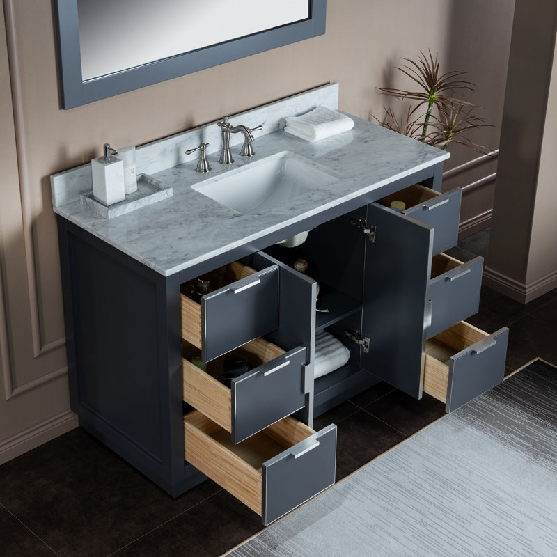 49'' Single Bathroom Vanity with Marble Top, Brushed Nickel, Gray