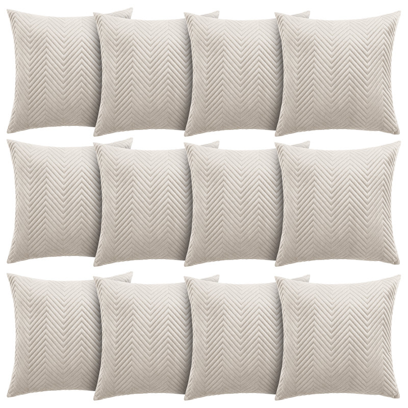 Aspire Homeware Embossed Square Velvet Cushion Cover, Pack of 12, Beige