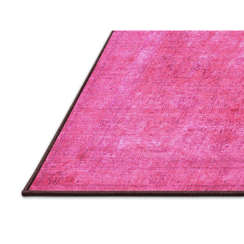 Tapis oriental en laine / polyester tissé à la machine en rose, Rectangle 5 pi x 7 pi