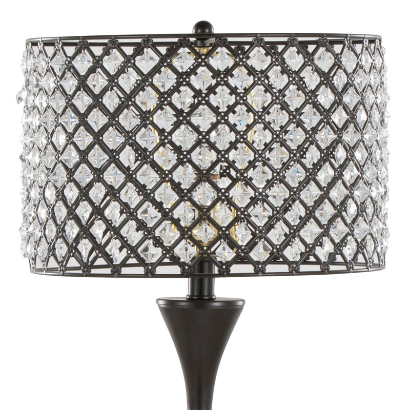 Lampe de table contemporaine 27 po, bronze huilé avec cristal K9 transparent et abat-jour en métal