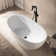59" Freestanding Solid Surface Stone Resin Bathtub with Overflow,2 Drain Covers