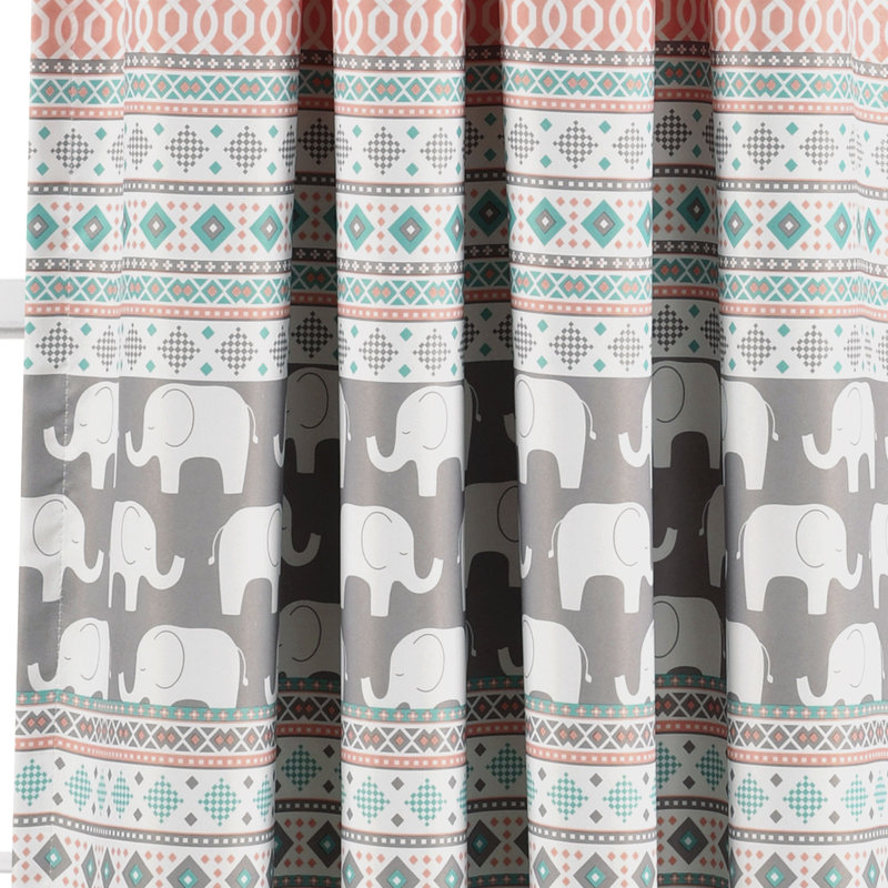 Rideau occultant et isolant avec passe-tringle Elephant, Turquoise / Rose