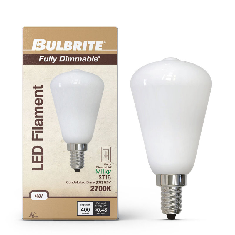 Ampoule ST15 à intensité variable 4 watts avec finition en verre laiteux et base candélabre (E12), 2700