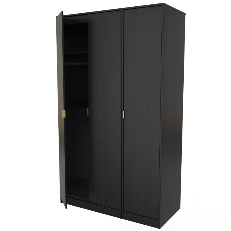 Fully Assembled 2 Door Wardrobe, 197cm H x 74cm W x 53cm D, Black