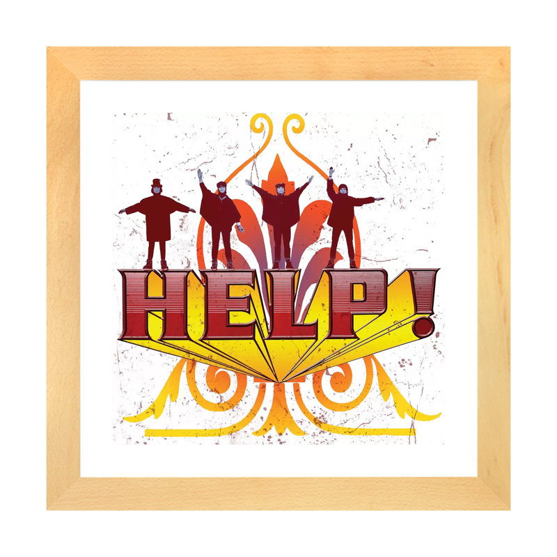 Fab 4 Help! - Advertisements Print, 16" H x 16" W x 1" D, Natural Wood Framed Paper, White