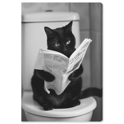 «Kitty Bathroom Break», impressions sur toile noires et blanches par Notoriart