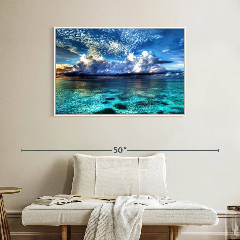 Vue sur l'océan Cozumel, 40 po x 27 po, Cadre flottant blanc