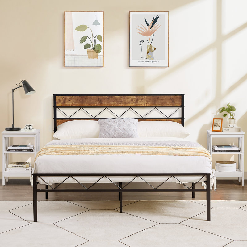 Ensemble de chambre à coucher, cadre de lit et table de chevet, Double, Blanc
