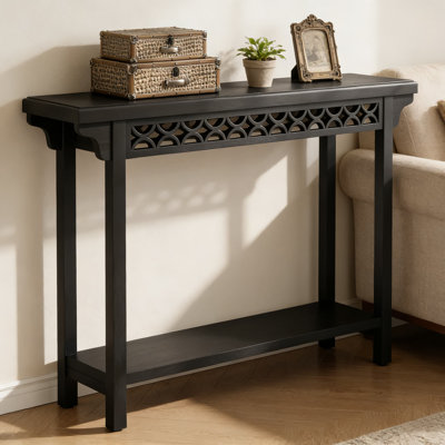 Solid Wood Farmhouse Console Table With Shelf, Narrow Entryway Sofa Table For Living Room And Hallway, Rustic Industrial Design
