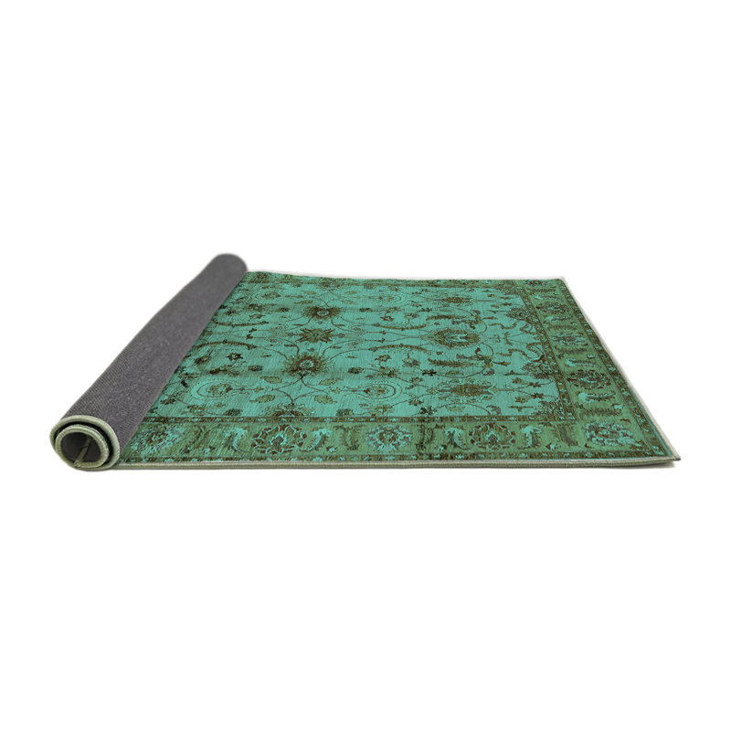 Tapis oriental en laine / polyester tissé à la machine en turquoise / brun, Rond 5 pi